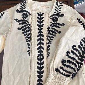 Tory Burch jacket black and cream with pattern detail and beads.